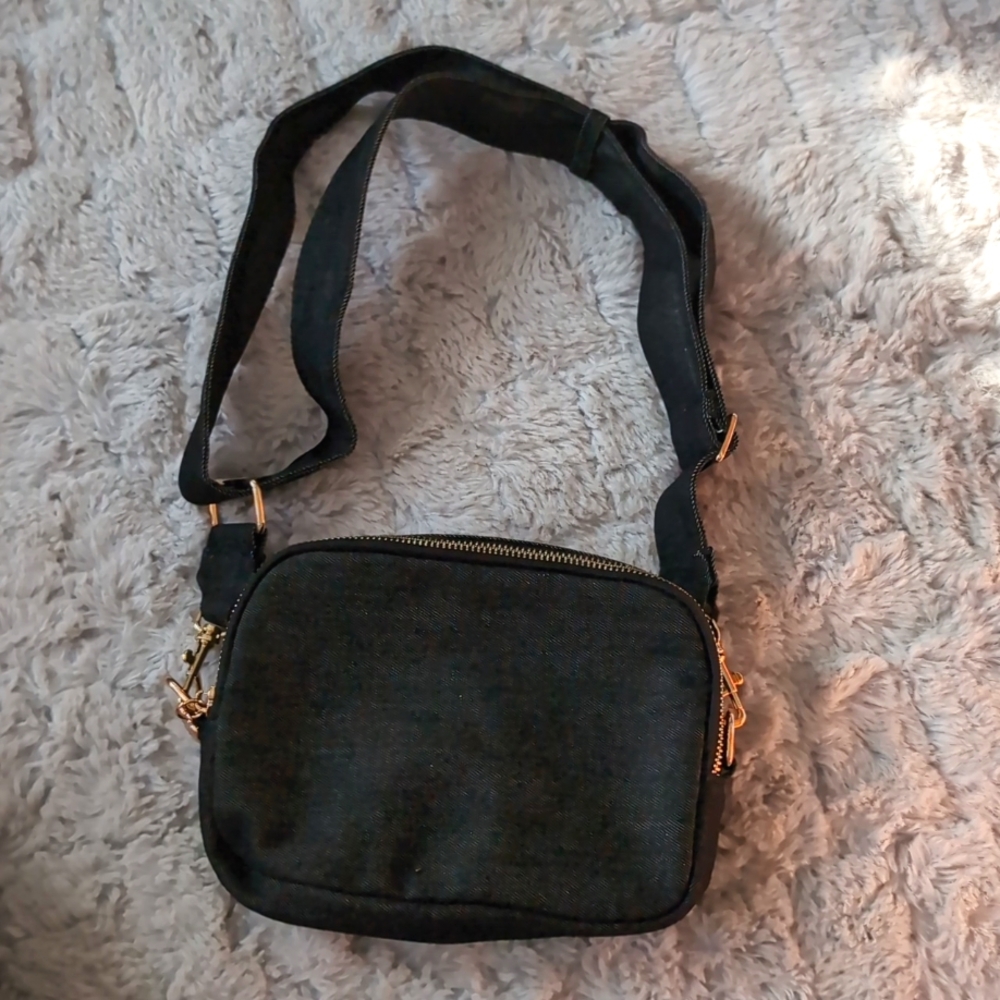 Black Denim Purse with Gold Hardware.